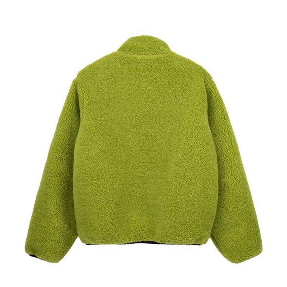 Stussy Sherpa Reversible Jacket Fleece Zip Up Moss Green Black Size XL - Picture 2 of 2